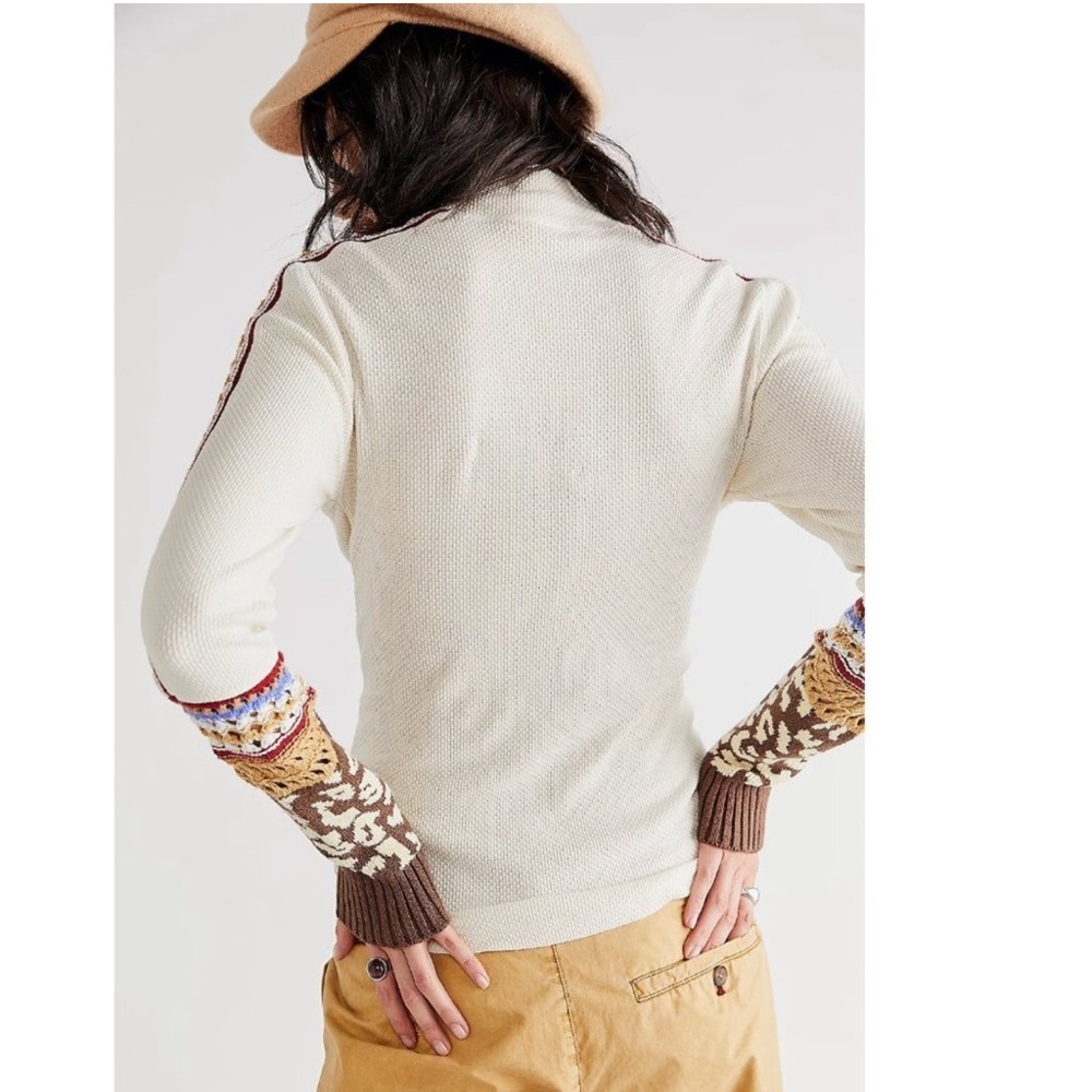 Free People Switch It Up Cuff Thermal Knit Mock Pullover Ivory Size XS